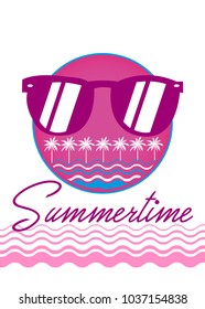 summertime glasses palm tree sea waves colorful poster