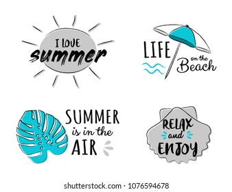 Summertime - hand drawn icons with funny text. Vector.