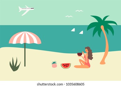 Summertime hand drawn illustration. Cartoon characters. Vector. 