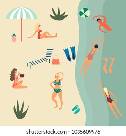 Summertime hand drawn illustration. Cartoon characters. Vector. 