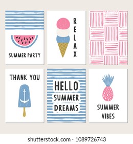 Summertime hand drawn set of cards. Seasonal posters.