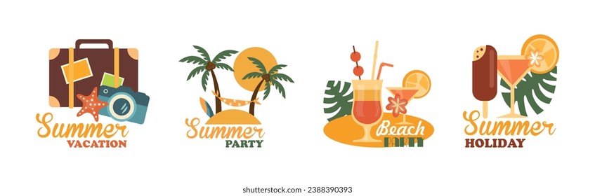 Summertime Holiday and Beach Vacation Label Vector Set