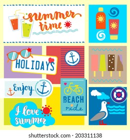 summertime holiday flat icon set vector design