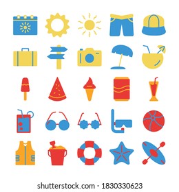 Summertime And Holiday Icon Set Color Style Design Vector Template illustration