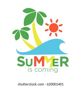 Summertime holiday travel adventure vector palm island and waves