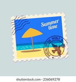 summertime holidays, postmark template. None stroke, cartoon flat style. Vector illustration. 