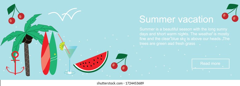 Summertime horizontal banners vector illustration. Social media promotion banner for advertising, marketing, sales, tourizm, travel.