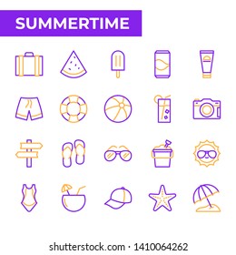 Summertime Icon Set, Duotone Line Color Icon Style