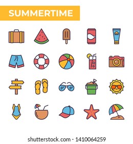 Summertime Icon Set, Filled Line Color Icon Style