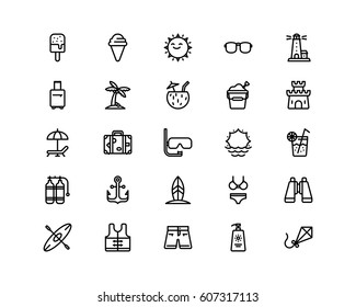 Summertime icon set, outline style