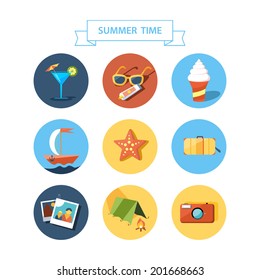 Summertime icons set. Flat design.