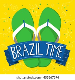 Summertime illustration of flip flop accessories in Rio de janeiro, Brazilian color style.