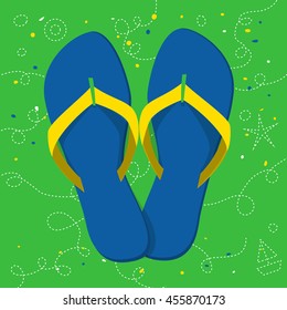 Summertime illustration of flip flop accessories in Rio de janeiro, Brazilian color style.