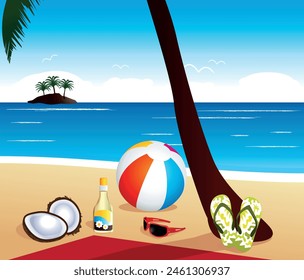 Summertime illustration. Paradise island. Vector hand drawn art design.
