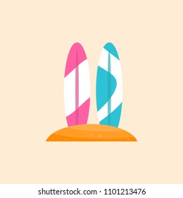 Summertime illustration.  Surfboards on a beach