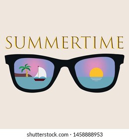 Summertime landscape sunset sunglasses vector image