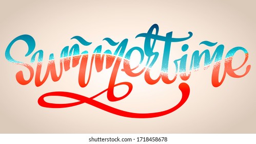 - Summertime - lettering calligraphy , hand written word in vintage colours, vector template for your print design