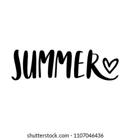 Summertime lettering, modern calligraphy text with doodles: Summer with heart. Text composition in handwritten vector style