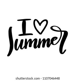 Summertime lettering, modern calligraphy text: I love Summer with heart. Text composition in handwritten vector style