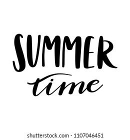 Summertime lettering, modern calligraphy text with doodles: Summer Time. Text composition in handwritten vector style