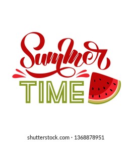 Summertime lettering with watermelon. Handmade vector lettering illustration for cards, flyers, posters, t-shirts