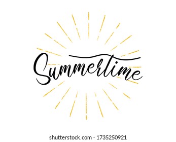 Summertime logo with abstract sun design. Vector Illustration for summer banner, label, poster, flyer.