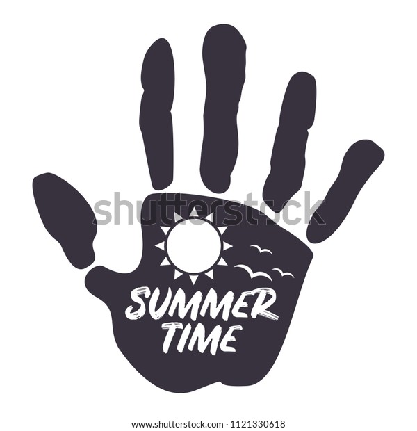 Summertime logo with bright palm for travel\
and travel. Flat vector cartoon illustration. Objects isolated on a\
white background.