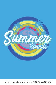 summertime palm tree colorful vector retro vintage distress