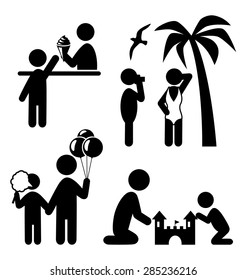 Summertime pictograms flat people icons isolated on white background