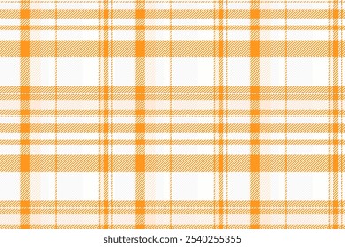 Summertime plaid seamless texture, uniform fabric check textile. Birthday background vector pattern tartan in white and orange colors palette.