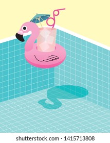 summertime poolside drinks / flamingo float drink holder vector/illustration