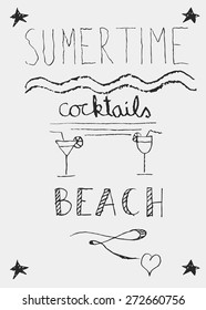 Summertime poster, freehand, vector, illustration