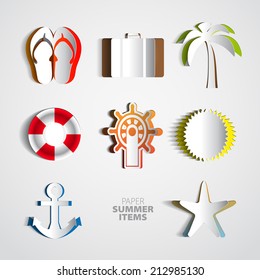 Summertime poster set made from papercut icons with white background, Vector