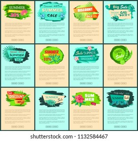 Summertime sale posters promo online Internet pages. Seasonal discount at Internet shop web pages templates buttons and sample text vector online page