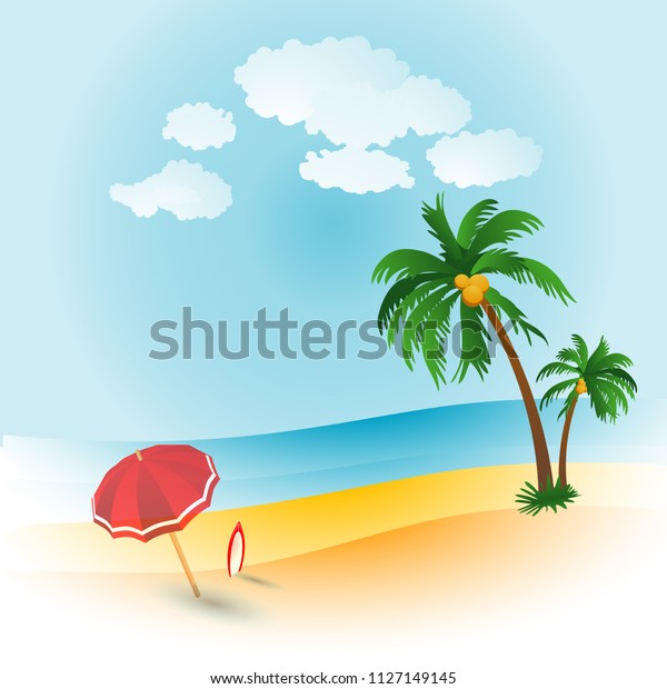 Summertime Sea Beach Coconut Tree Stock Vector (Royalty Free ...