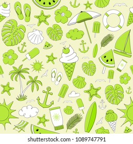 Summertime - seamless pattern with funny elements. Vector.