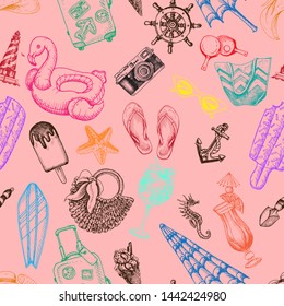 Summertime sketch hand draw pattern. 