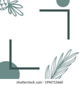 summertime square background with pineapple and palm lineart. minimal color of blank board background for social media feed.