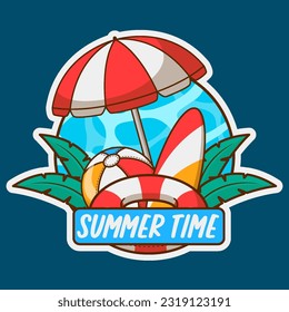 summertime sticker illustration design with various beach elements