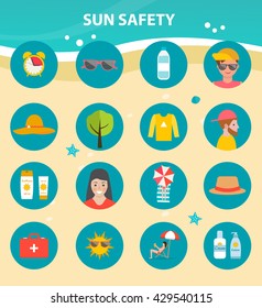 Summertime Sun Safety And Skin Protection Infographics Design Elements, Vector  Illustration