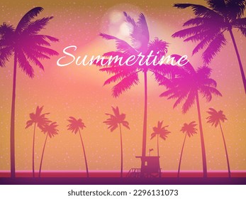 Sommerzeit Sunset Beach Template Design Palms Banner, Flyer.