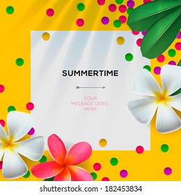 Summertime template with Floral background, vector illustration. 