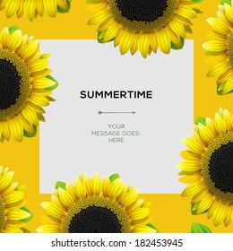 Summertime template with sunflowers background, vector illustration. 
