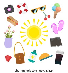 Summertime theme bright icons on white background