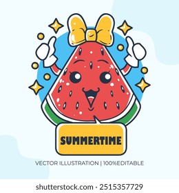 Summertime theme with watermelon kawaii character vector illustration