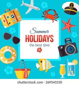 Summertime typographical background with place for text. Flat style design. Vector illustration.