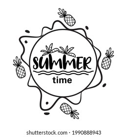 tipografía de verano con piña en blanco y negro