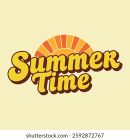 Summertime typography with Sun hand draw vector art design 