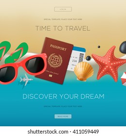 Summertime vacation background, time to travel, discover your dream, vector illustration.