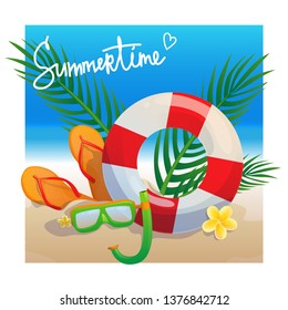 Summertime vector banner. Summer activity equipment